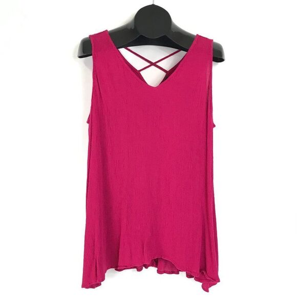 Lane Bryant Crinkle Rayon Sleeveless Swing Top Women’s Plus Size 20 Pink V-Neck - Picture 1 of 11